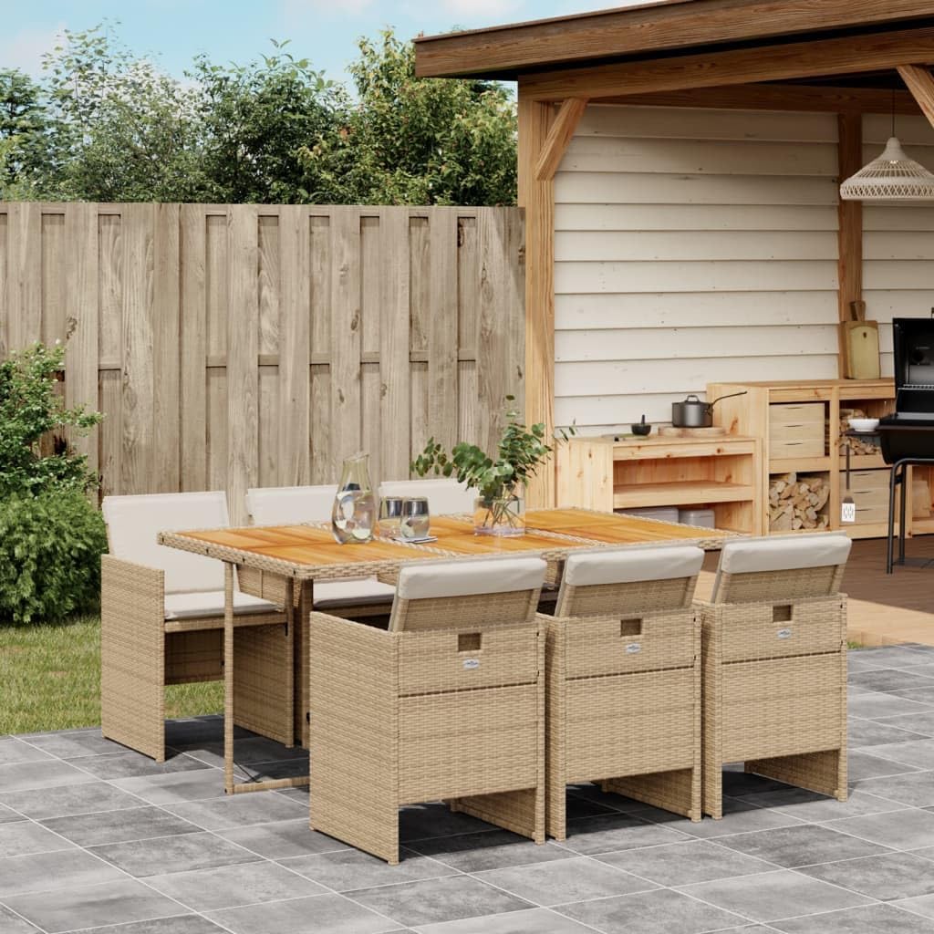 Furniture Sets 7 Piece Patio Dining Set with Cushions Beige Poly Rattan,Versatile Outdoor Dining Set for Patio or Garden: Durable and Comfortable Garden Conversation Sets