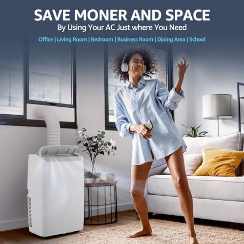 14,000 BTU Portable Air Conditioner - Free Standing AC Unit with Cooling/Fan/Dehumidifier for Rooms Up to 750 Sq.Ft, Includes Remote & Window Kit for Large Room, Office, Dorm, White