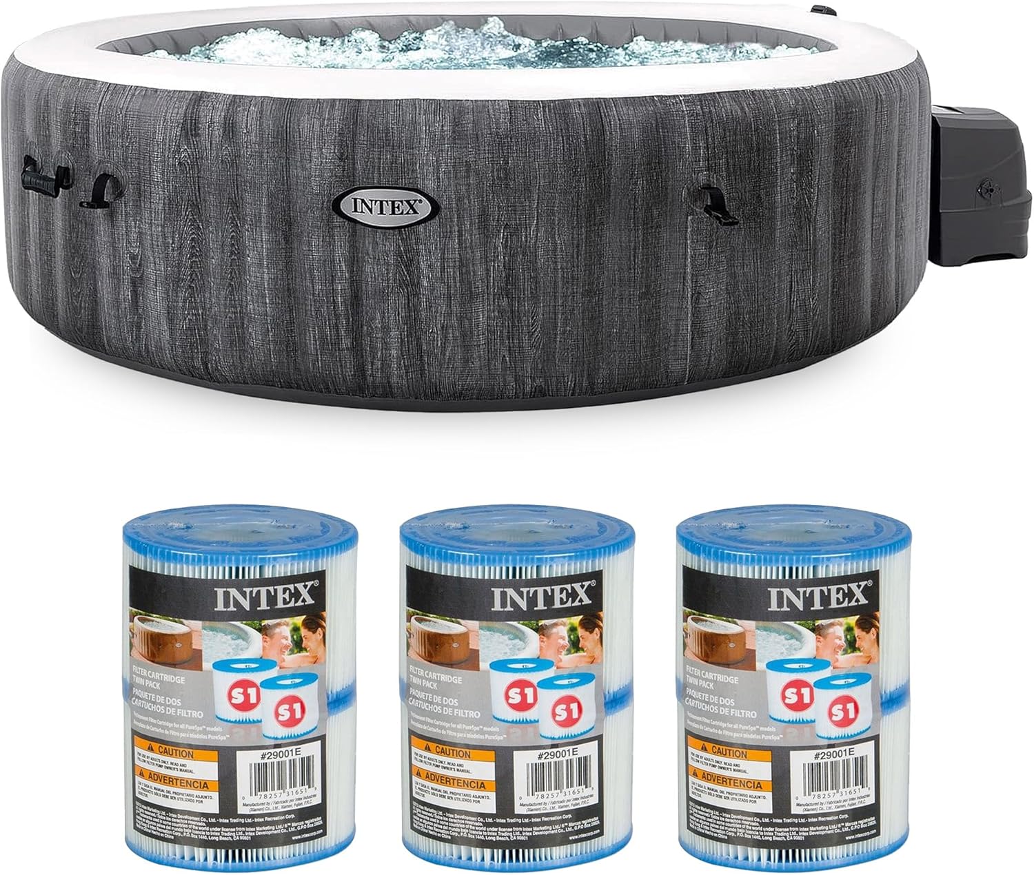 Intex 28441EP PureSpa Plus Portable Inflatable Bubble Jet Spa Hot Tub, 85