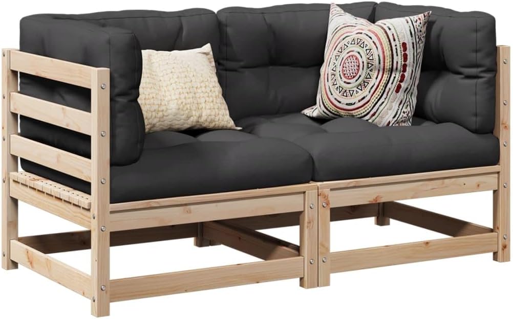 Anthracite Solid Pine Wood Patio Sofa Set, 2 Piece Modular Outdoor Furniture, Weather-Resistant Cushions, Balcony Garden Seating, Rustic Finish