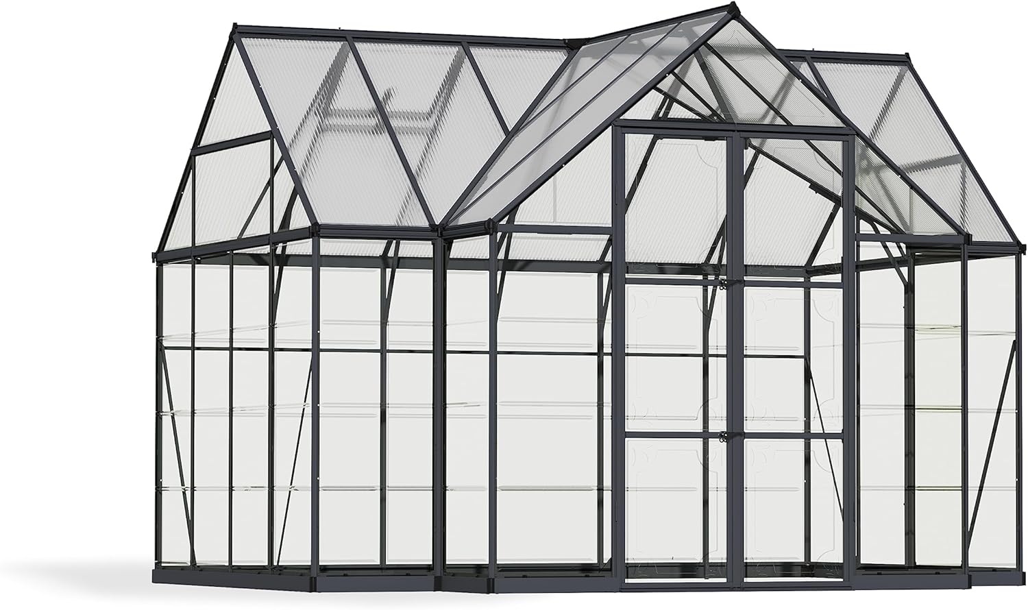 Palram - Canopia 12x10 Garden Solarium Greenhouse, UV Polycarbonate Outdoor Structure, Durable Aluminum Frame, Lockable Door, Roof Vent, Plants and Relaxation, Canopia Chalet (Gray)