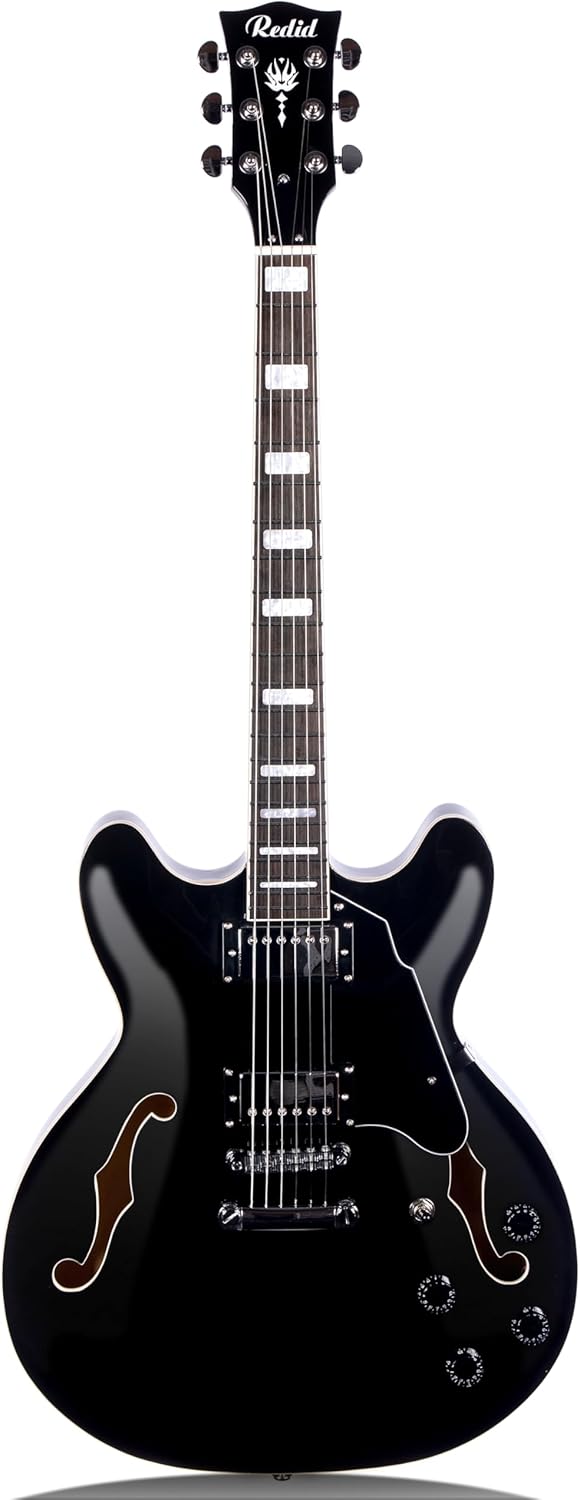 Redid Semi-Hollow Body Electric Guitar RD-100 Jazz Guitar with F-Hole,Maple neck,humbucker Pickups (Black)