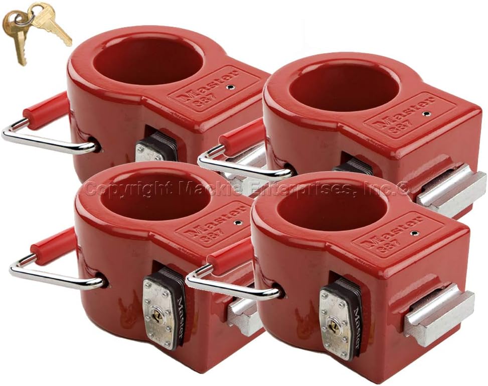 Master Lock Four (4) Keyed Alike King Pin Locks w/ 8 Keys - Toy Hauler/Trailer Locks w/BumpStop Technology - 387NKA-4