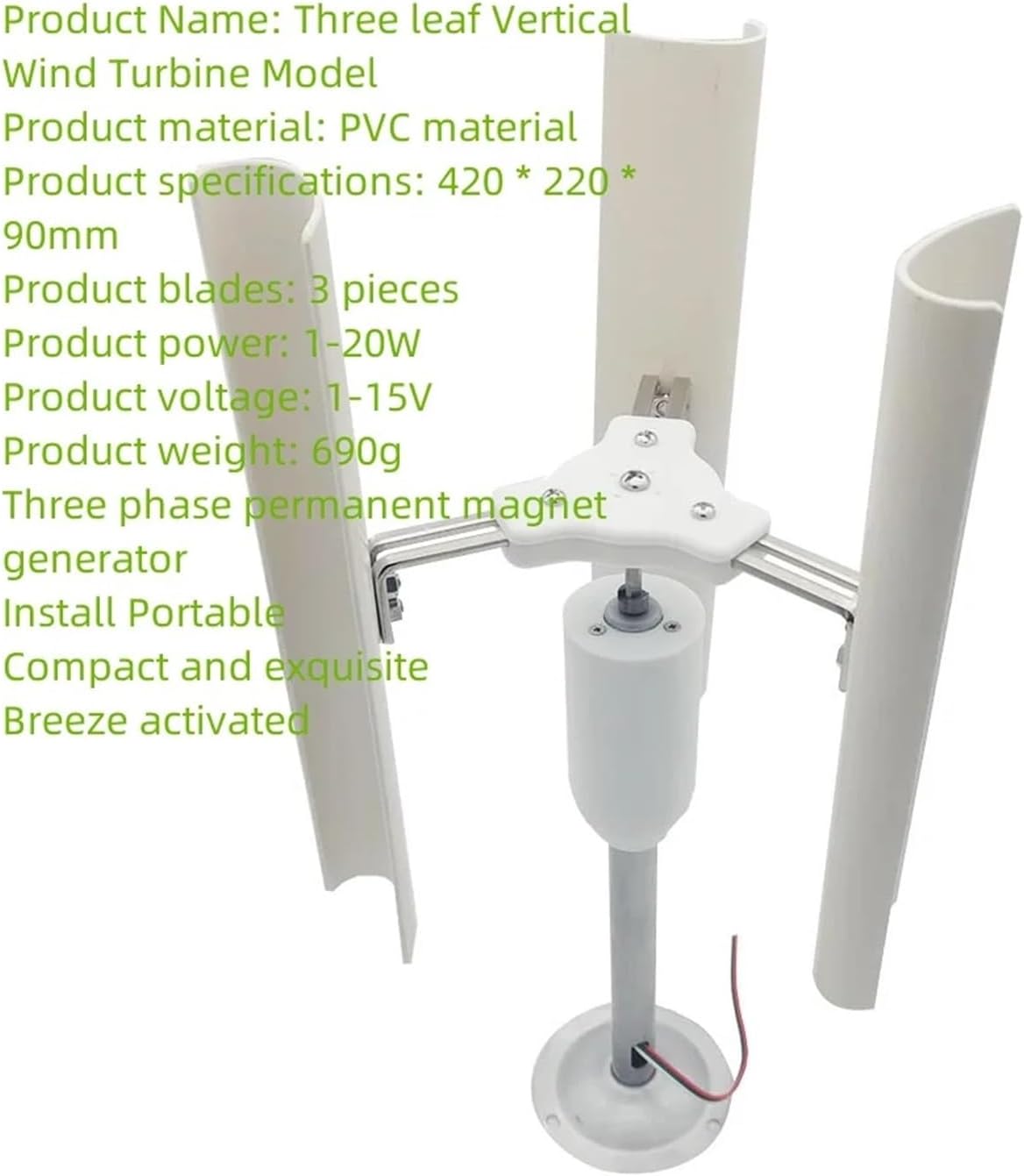Wind Power DIY Kit Vertical Three-Blade Wind Generator Model Three-Phase Permanent Magnet Brushless Generator Low-Speed Windmill Portable Tools Learn About Renewable Energy & Power