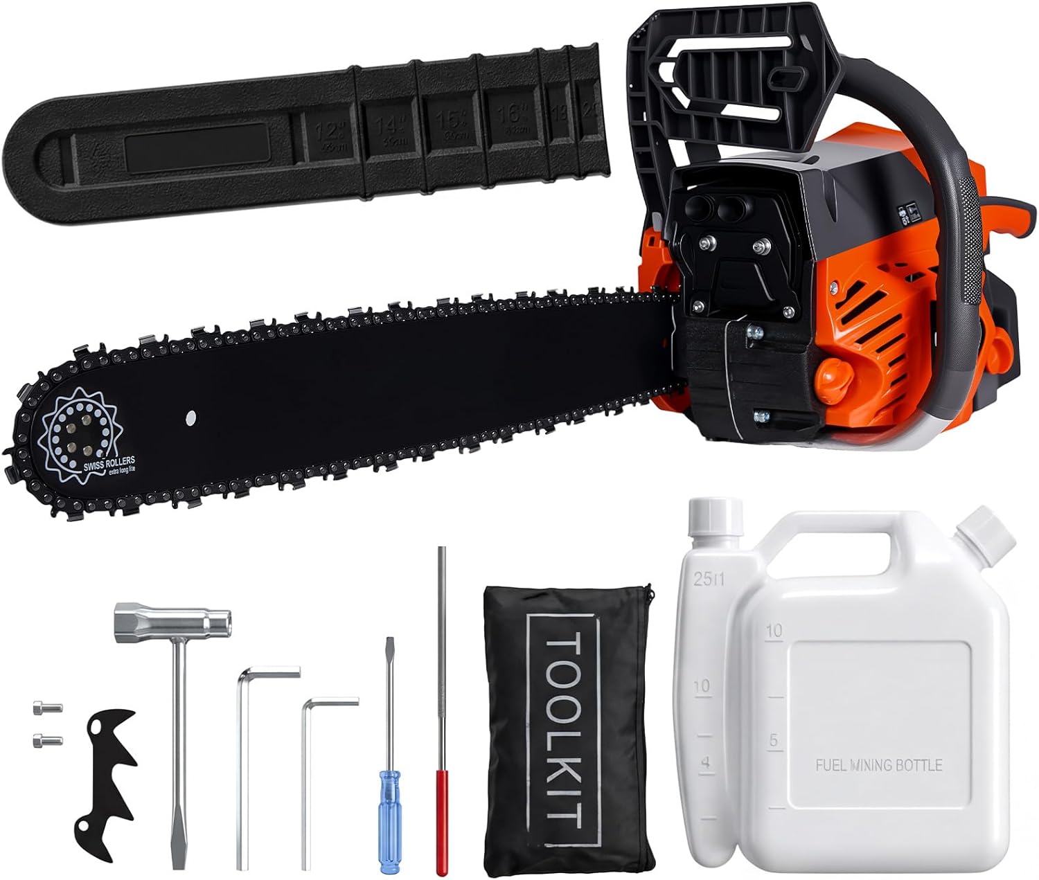 Gas Powered Chainsaw 58cc 2-Stroke, Features Automatic Chain Lubrication & Quick Start, Ergonomic Handle for Heavy-Duty Tree Trimming and Land Clearing- Orange