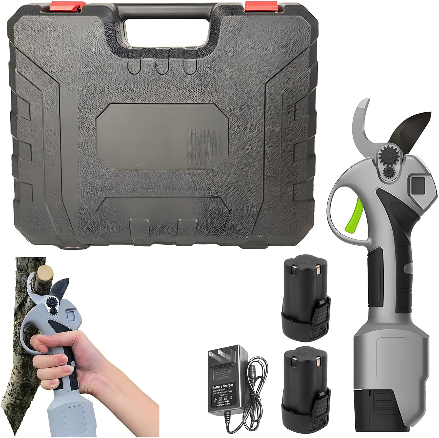 Garden Electric Pruning Shears with Battery＆charger, Electric Pruning Shears, Tree Pruners for Use in Gardens, Parks, Farms, Orchards, Greenhouses, And More (2 Batteries, 1 Charger)