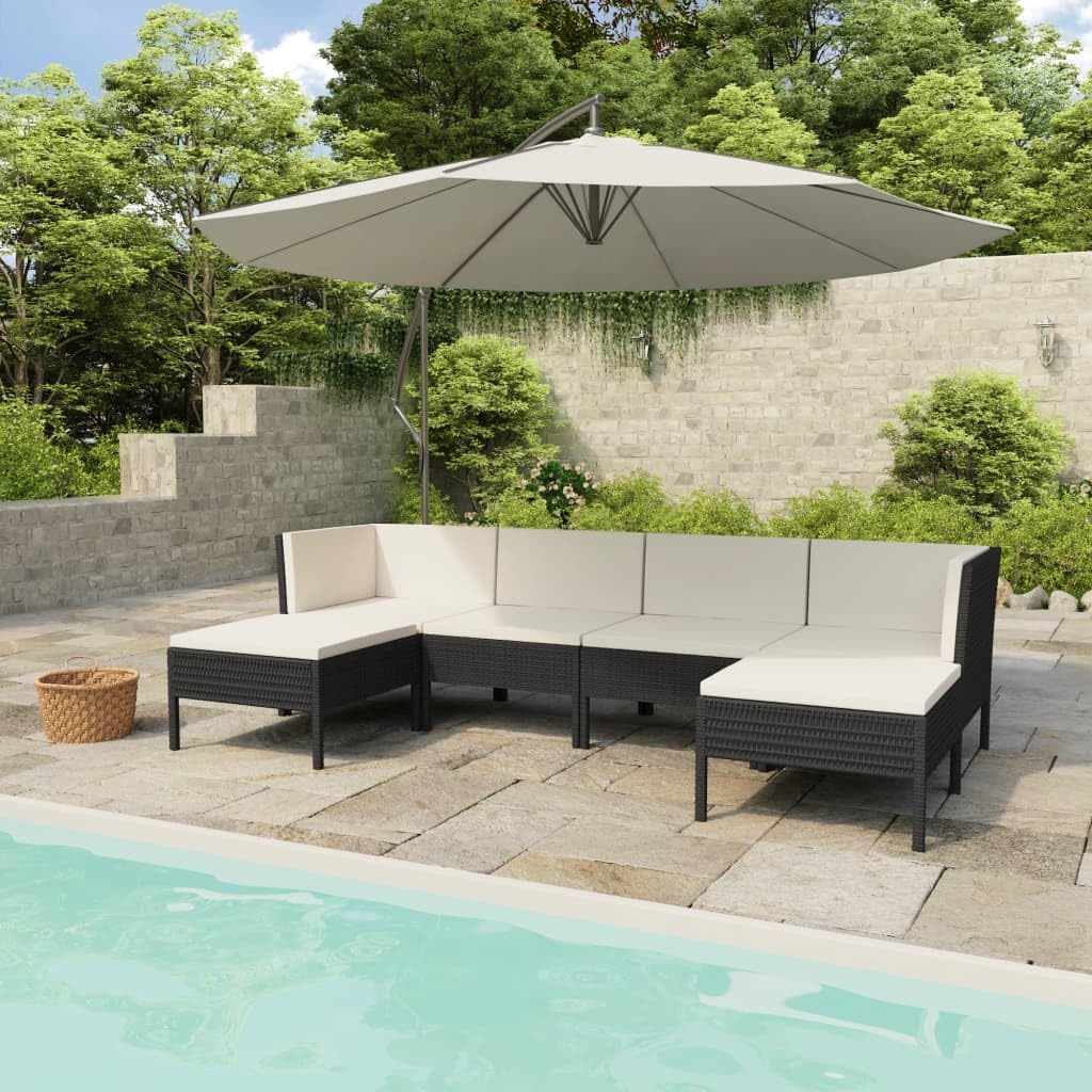 6 Piece Patio Lounge Set with Cushions Poly Rattan Black,Splendid Outdoor Patio Lounge Set: Durable, Comfortable, and Versatile for Ultimate Relaxation Patio Furniture, Outdoor Furniture Sets