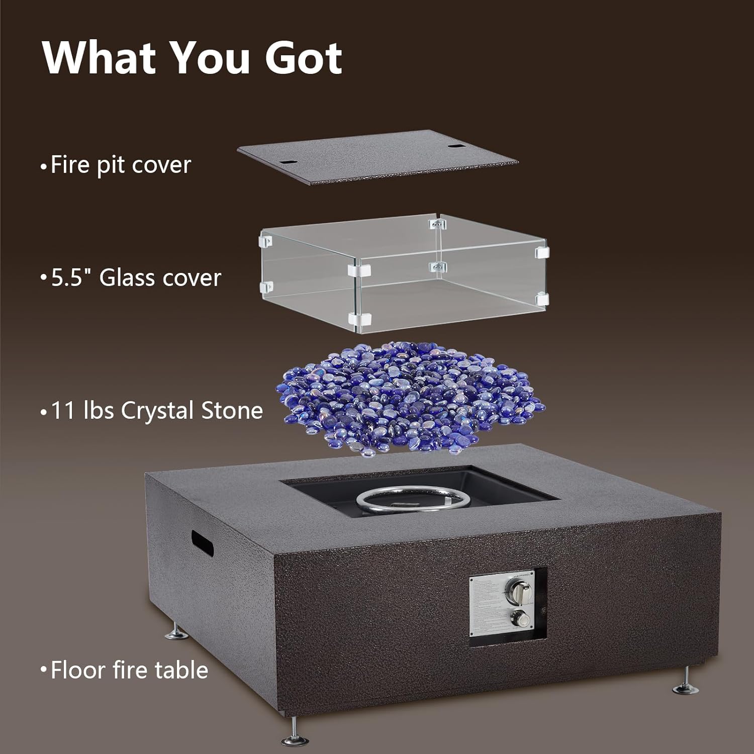 36 Inch Outdoor Propane Fire Pit Table, 50000BTU Steel Gas Firepit with Wind Guard, Add Warmth and Ambience to Parties On Outside Patio Deck Garden, CSA Safety Certified Glass Beads & Rain Cover