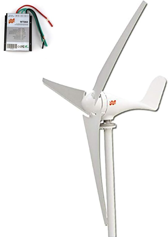 Small Wind Turbine Generator AC 12V or 24V, 100W 200W 300W 400W Economy Windmill for Wind Solar Hybrid System 2m/s Start Wind Speed 3 Blades(300Watt 24Volt)