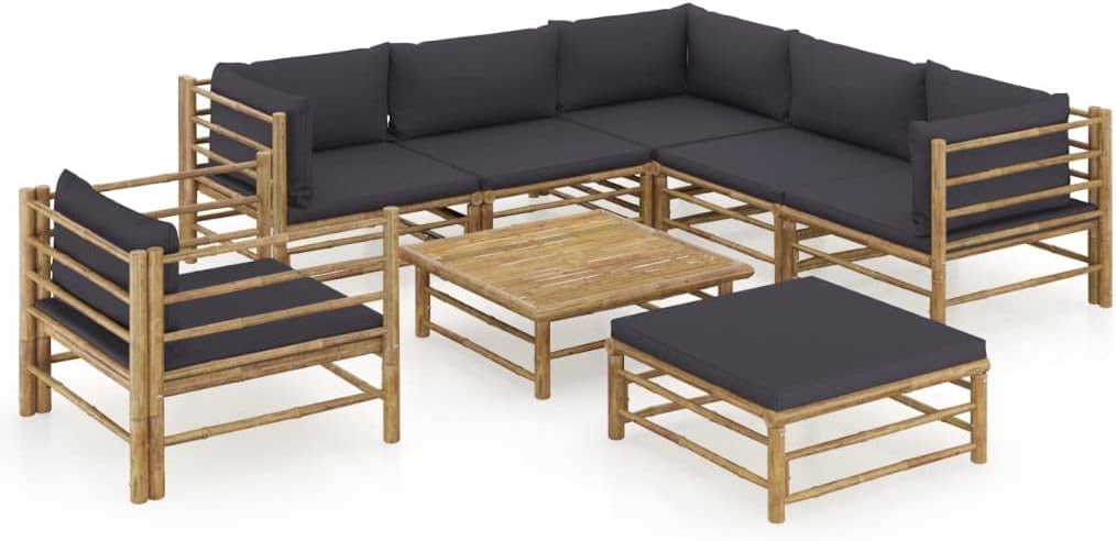 8 Piece Patio Lounge Set with Dark Gray Cushions Bamboo,Sturdy Bamboo Patio Lounge Set with Washable Cushions for Cozy Outdoor Relaxation Patio Furniture, Outdoor Furniture Sets