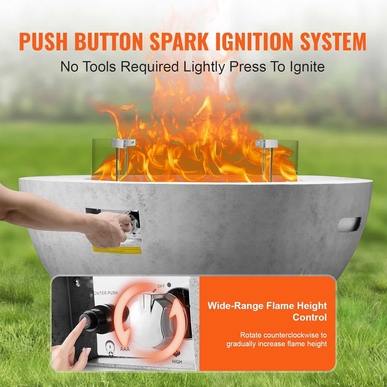 Happybuy Propane Fire Pit, Outdoor Concrete, 39 in Tabletop, Lava Rocks, Lid, Rain Cover, Adjustable Flame