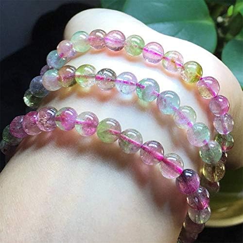 1 strands natural green pink blue watermelon tourmaline stretch bracelet round beads necklace 3 turns 6.5mm 04462