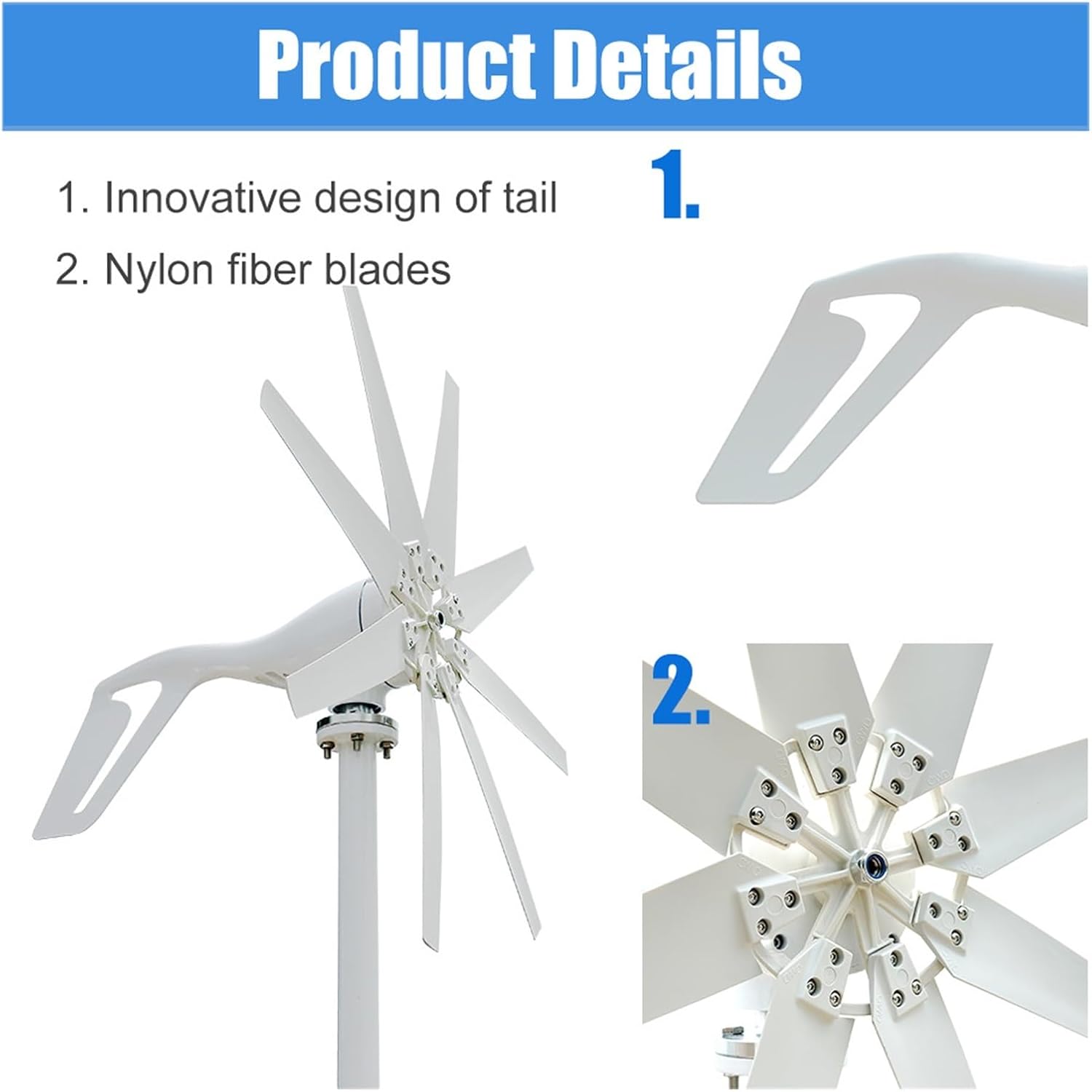 High Efficiency 2000W Horizontal Axis Wind Turbine Windmill 12V 24V 48V Free Energy Permanent Magnet Generator Home Appliance Low Starting Speed for Home(with Hybrid Charger,24V)