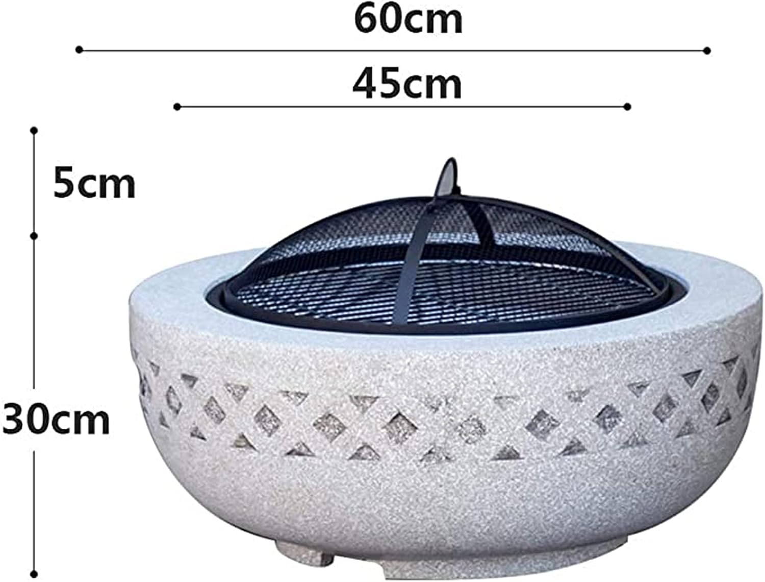 Fire Pit Upgraded Large 3 in 1 Fire Pit with BBQ Grill Shelf, Fire Bowl Out of Steel with an Edging of Mgo Artificial Stone with Poker, Grill, Mesh Lid, Grate