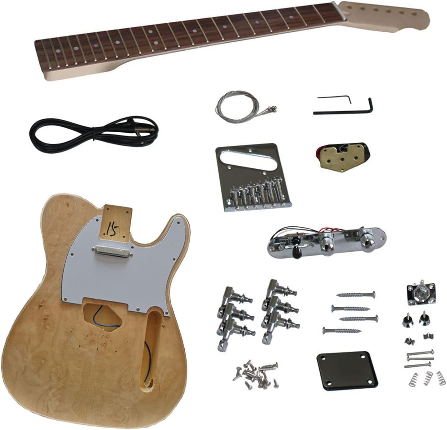 TSTS Unfinished Electric Guitar DIY Kit Basswood Body with Rosewood Fingerboard Electric Guitar Assembly Kit Unfinished Electric Guitar Kit