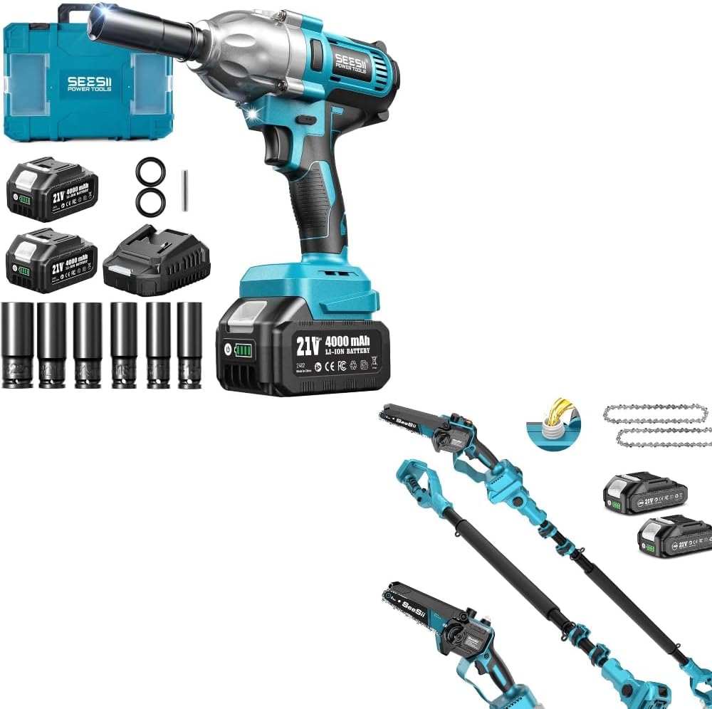 SEESII 2-in-1 Electric Pole Saws & Impact Wrench 665 FT-LBS(900N.m)