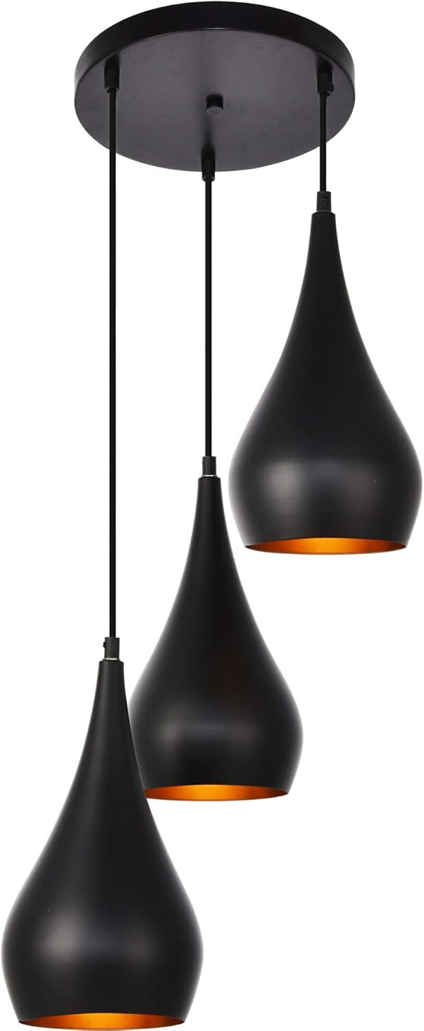 Living District Nora 3 Light Transitional Aluminum Pendant in Black