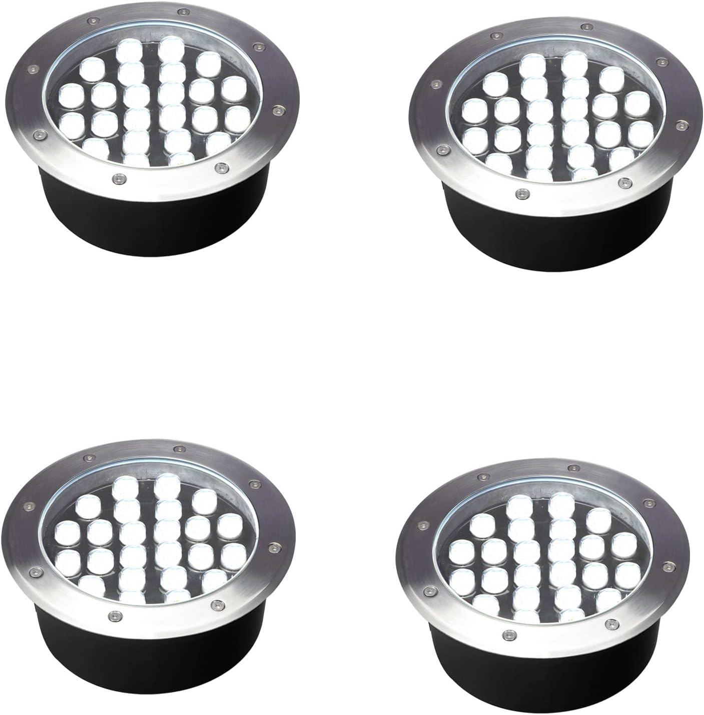 Outdoor In Ground Light 24W,High Voltage 110V 120V,Diameter 8.66 inches,White 6500K,Waterproof IP67 Landscape Lighting,Recessed Concrete Lights for Garden,Step,Wall,Deck,Pack of 4