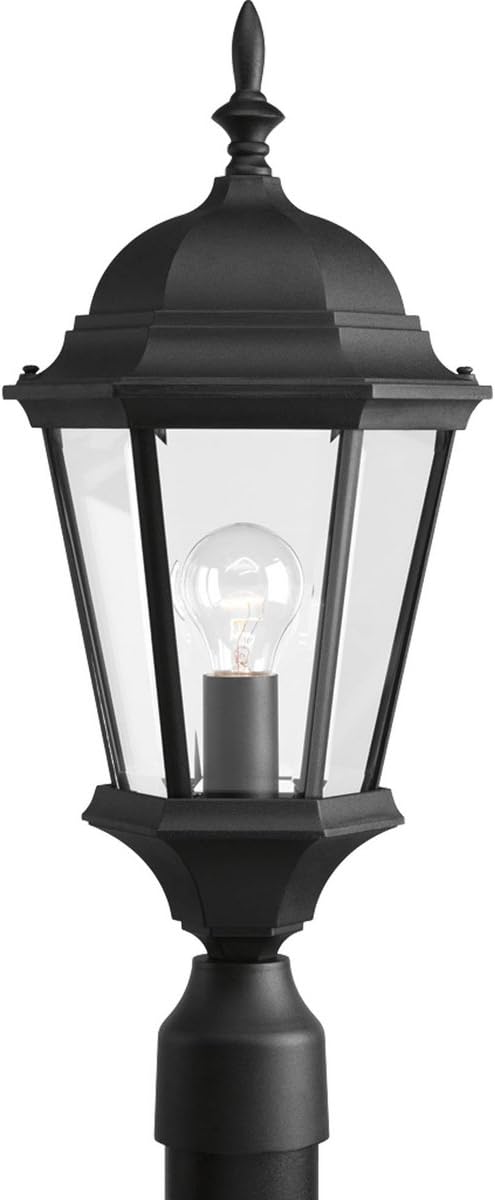 Progress Lighting Welbourne Collection 1-Light Clear Beveled Glass Traditional Outdoor Post Lantern Light Textured Black