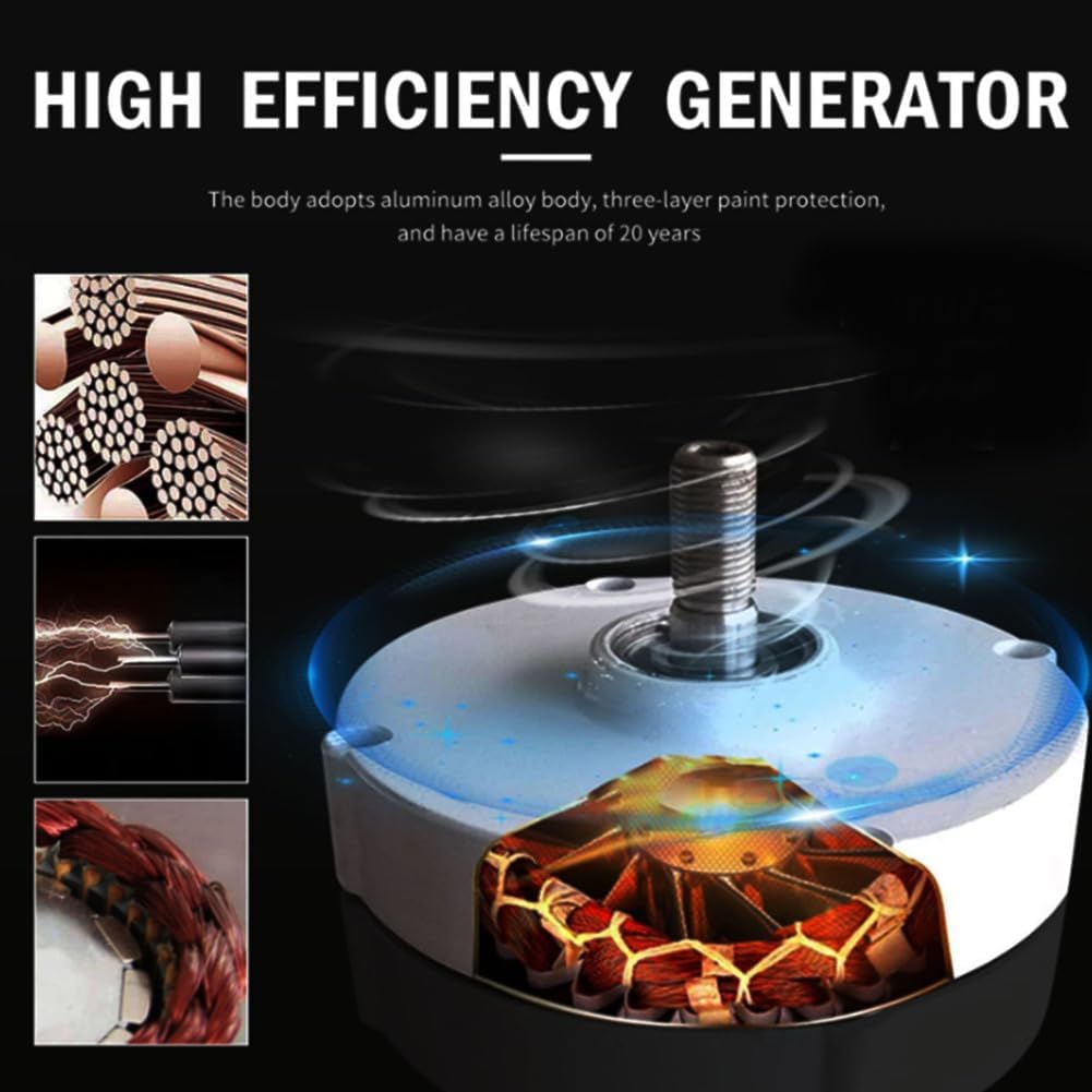 Portable 10000W Wind Power Generator with Controller, 12V 24V 48V 220V Wind Turbine Generator Kit Suitable for Outdoor Power Generation in Courtyards (3 Blades)