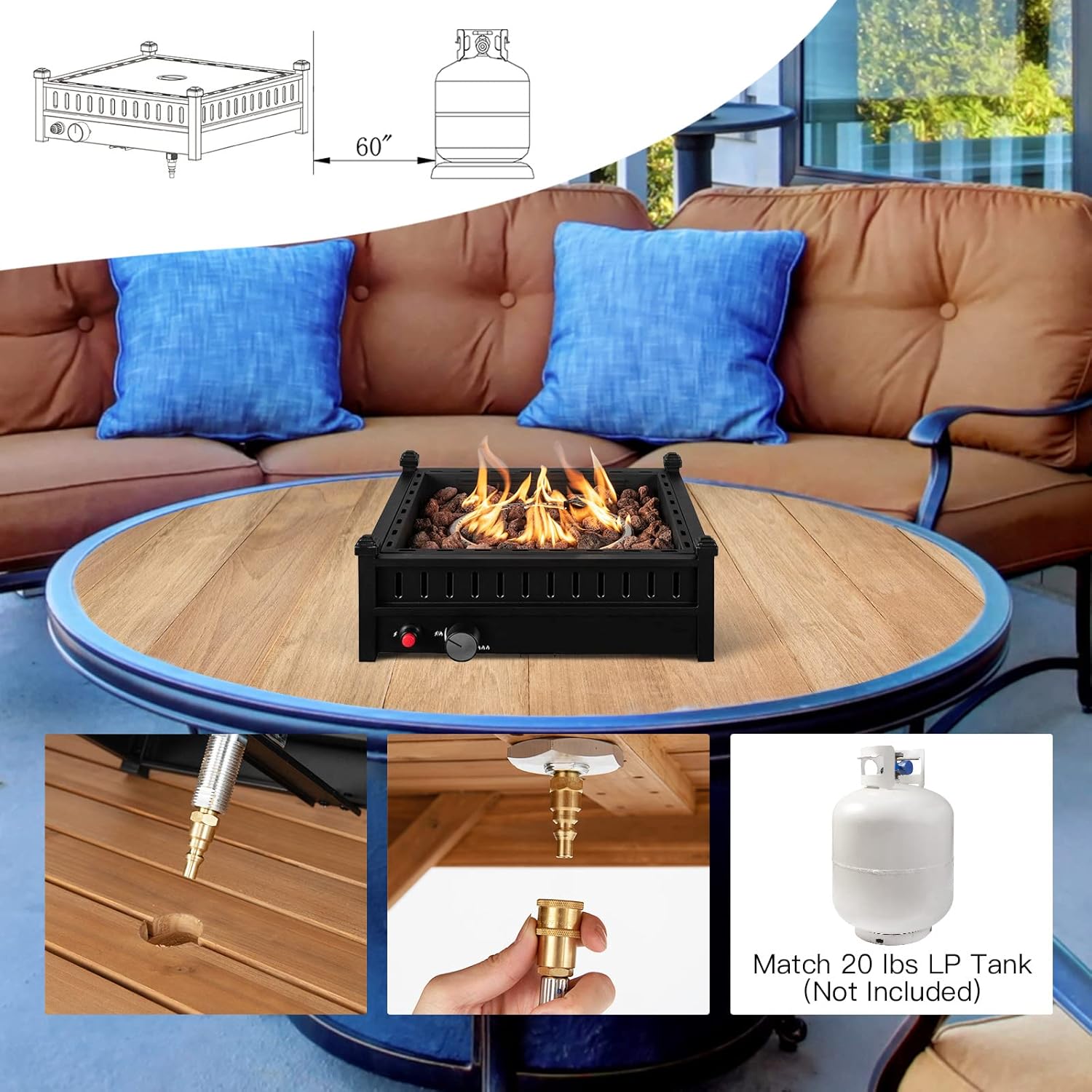 HAPPYGRILL Portable Propane Fire Pit, 40,000 BTU Tabletop for Tables With 2