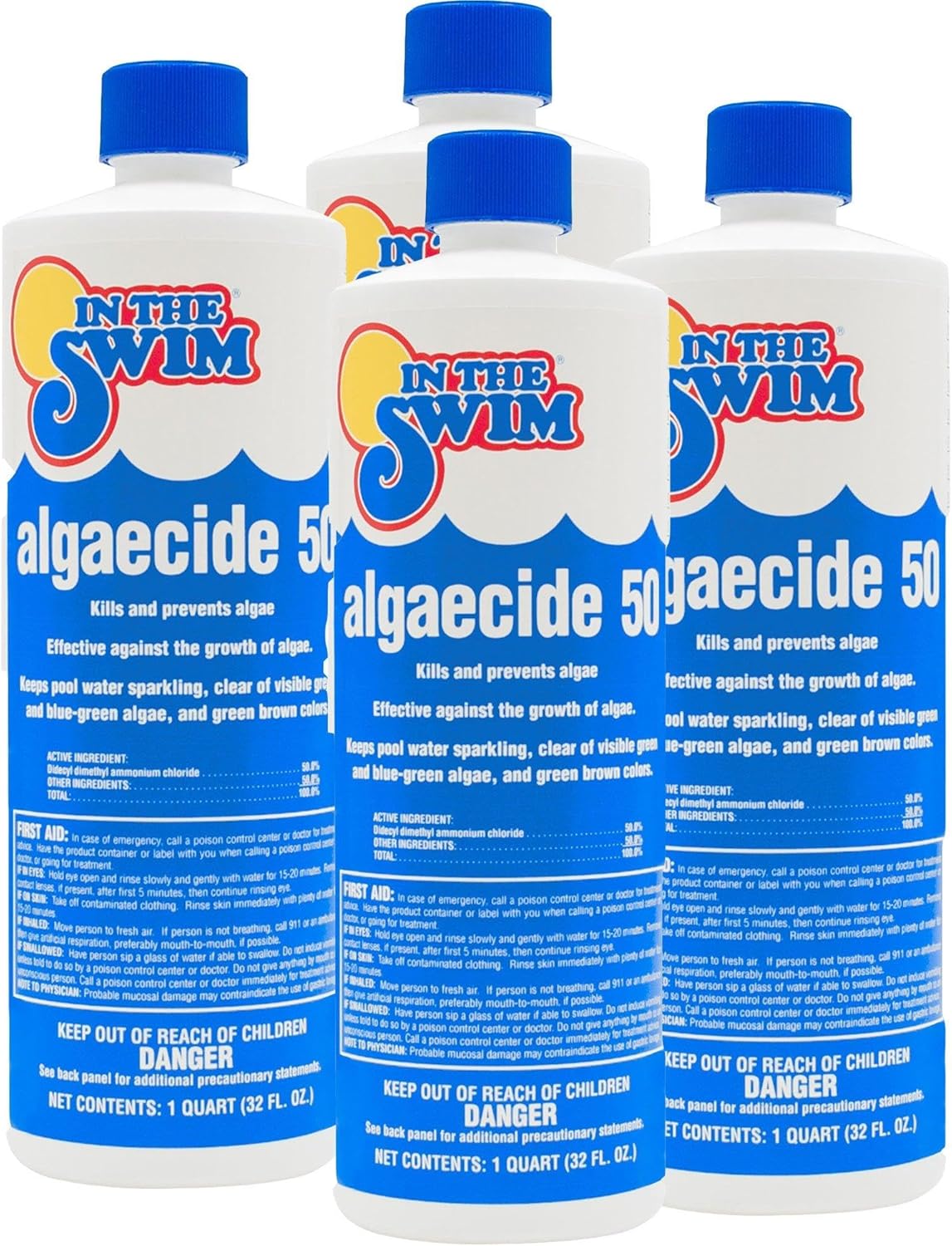 In The Swim Algaecide 50 for Swimming Pools - Green, Black, and Yellow Algae Treatment for Above Ground or Inground Swimming Pools - 4 Quarts