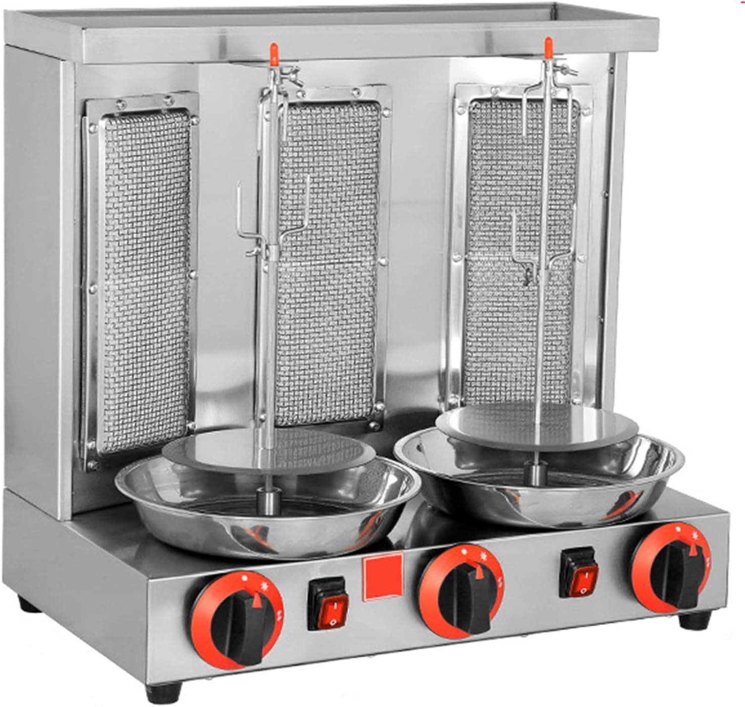 Gas Kebab Machine, Stainless Steel Vertical To Rotate Commercial Grill, With Simple Control Panel, High Density Ceramic Heating Plate And Double Row Cooling Holesfor-One Color-pair
