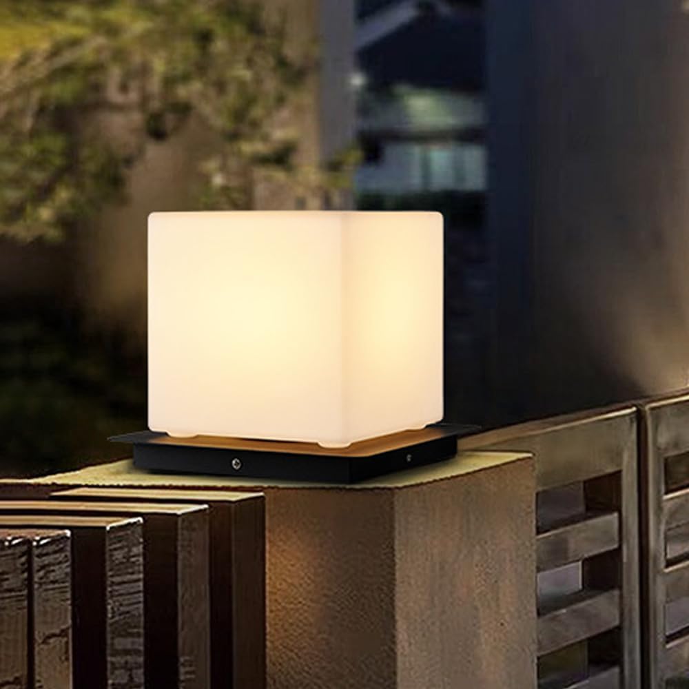 Outdoor Column Light Square Post Cap Light Modern Fence Pillar Light with White Shade E26 Exterior Post Light Fixture with IP65 Waterproof for Garden Garage Street Lighting