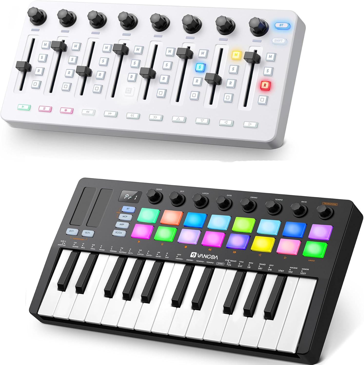 Vangoa Wireless MIDI Beat Maker & Mixer: 25-Key Pad and 16 RGB Drum Pads for Music Production