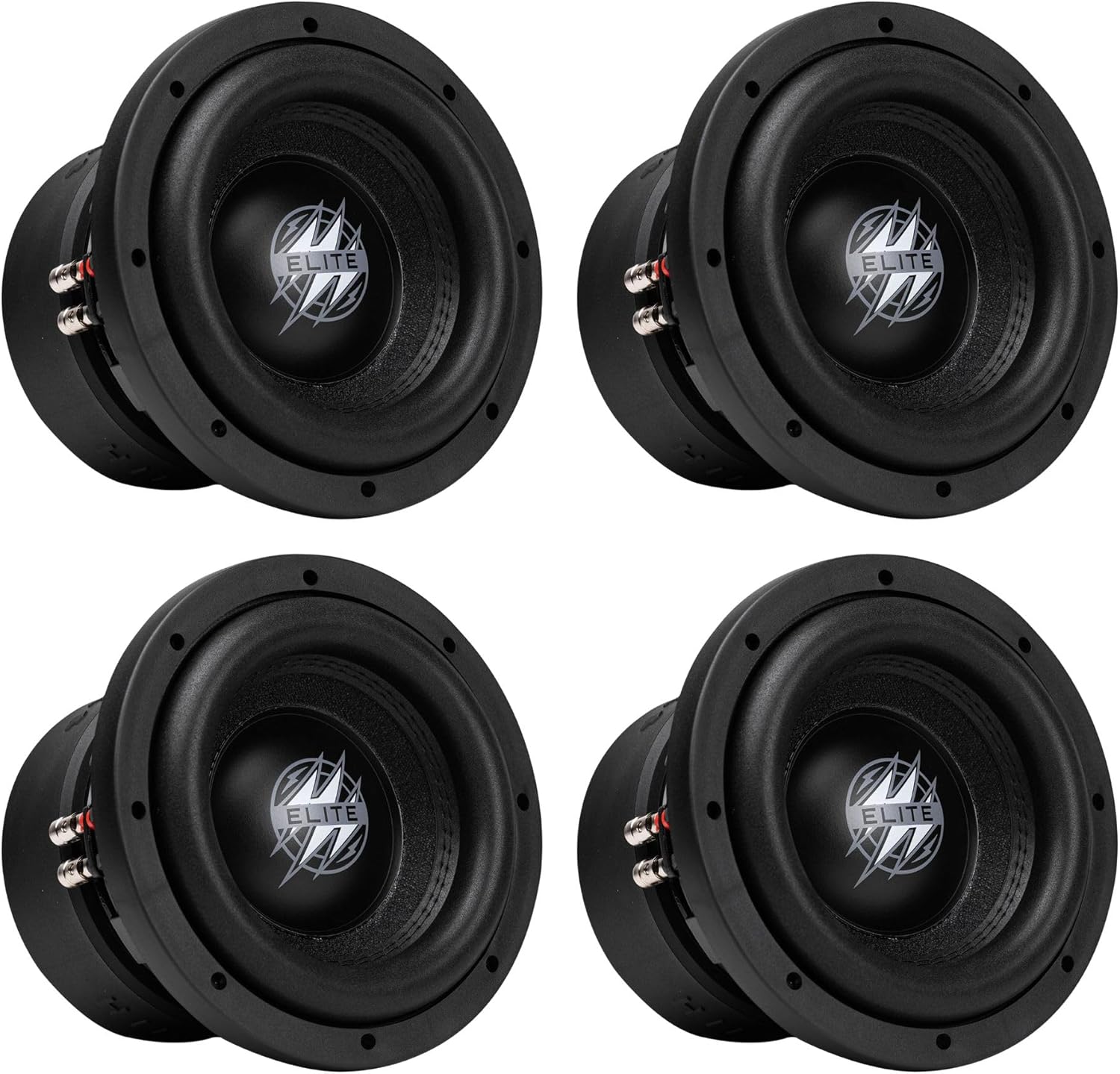 Hifonics 4 Pack Elite 15 Inch Car Mount Subwoofer with Dual 4 Ohm Voice Coil Speaker 3000 Watt Peak Power Mobile Amplifier System, Black
