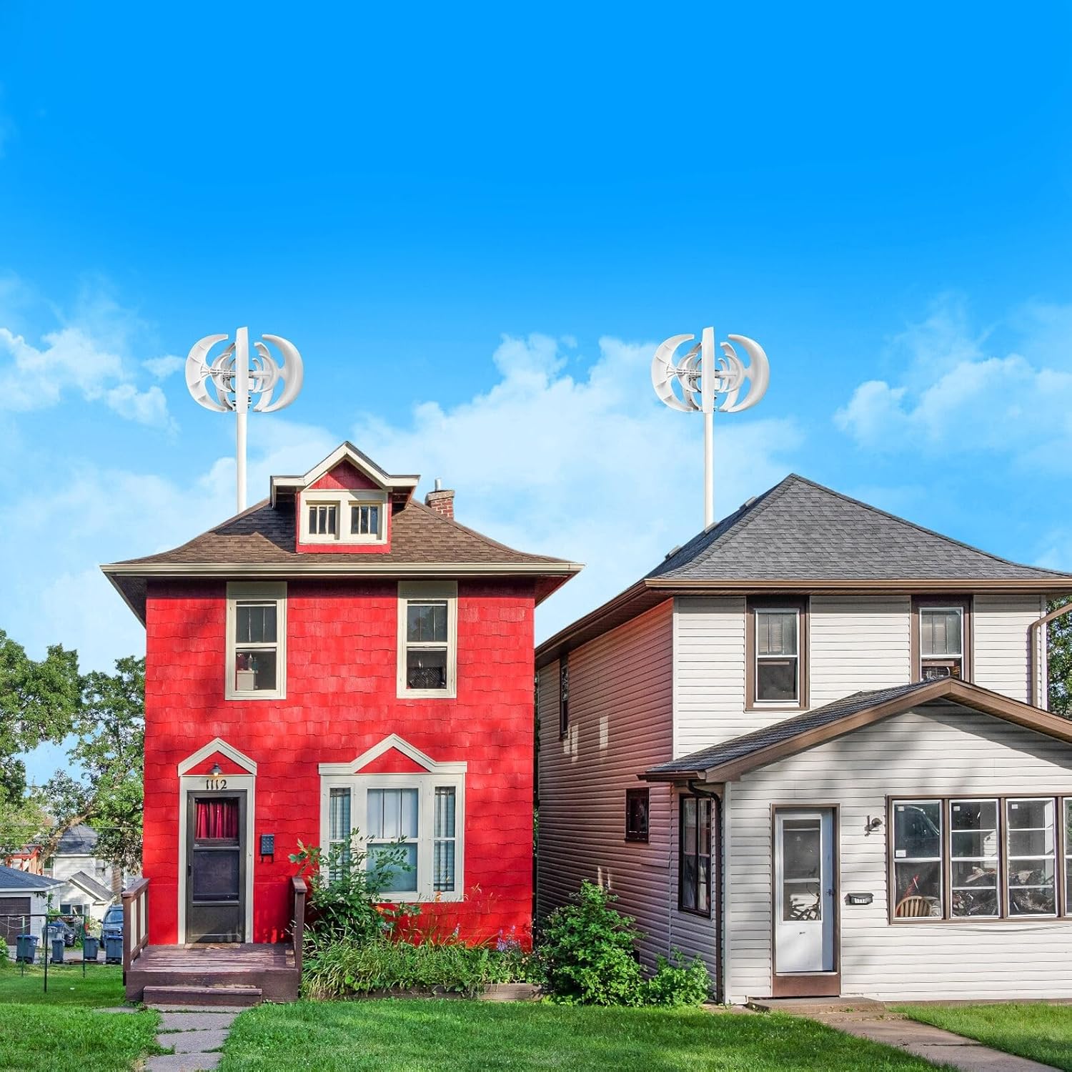 2000W Wind Turbine 12v/24v Vertical Axis Wind Turbine with MPPT Controller, Lantern Windmill, Free Solar Garden Light with USB Interface (Color : 12V, Size : 2KW)