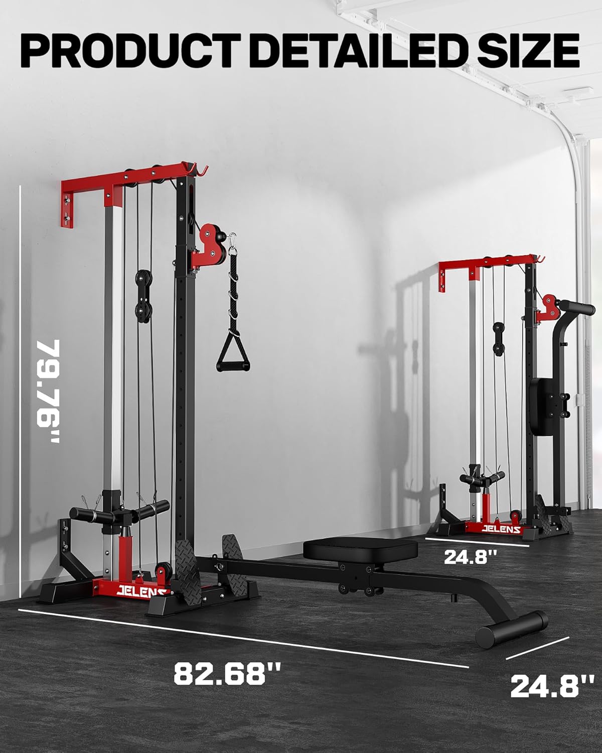 Wall Mount LAT Pulldown Machine, Cable Machine with 16 Adjustable Positions, High and Low Cable Crossover Machine for Home Gym, Crossover Pulley System with Cable Row Attachment