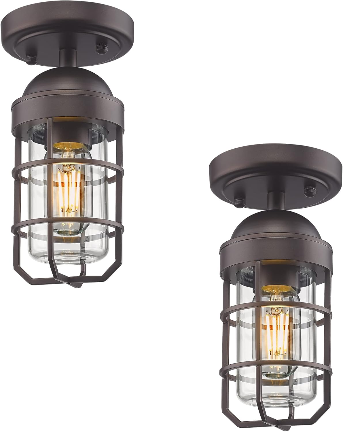 Emliviar 2 Pack Farmhouse Semi Flush Mount Ceiling Lights, Small Ceiling Lights for Porch, Clear Tempered Glass in Oil Rubbed Bronze Finish, GE255F-2PK ORB