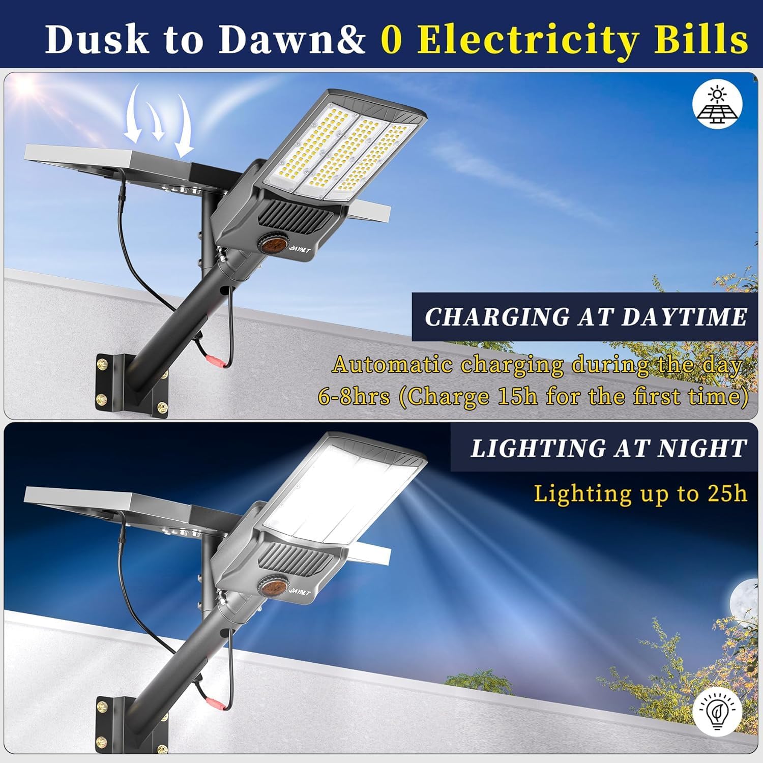 JAYNLT Y-9800W Solar Street Lights Outdoor, 750000LM 6500K High Powered Commercial Parking Lot Lights Dusk to Dawn, Waterproof Solar Security Flood Lamps with Remote for Driveways, Basketball Courts