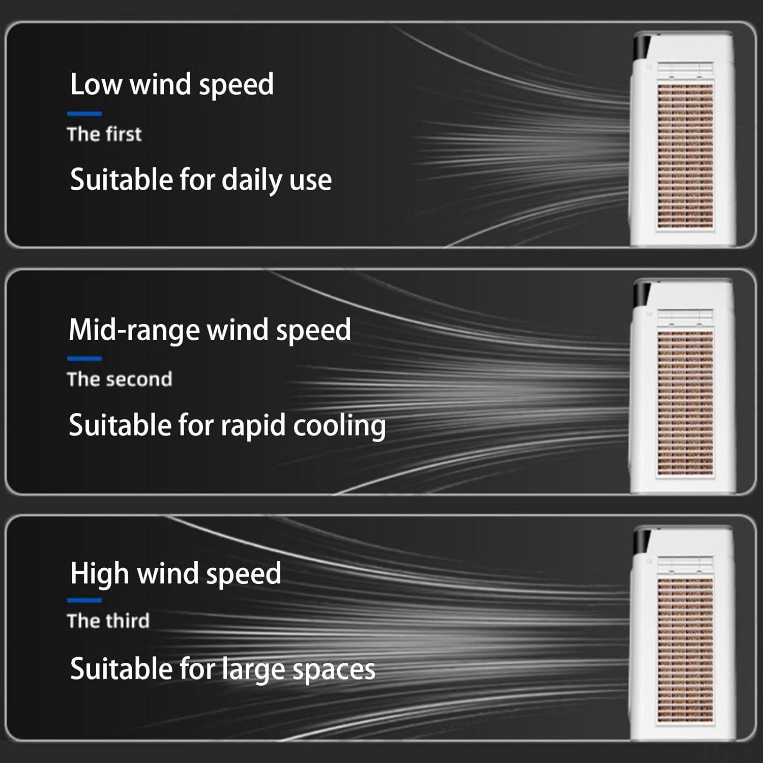 Portable Air Conditioners Fan, Evaporative Air Cooler with 3 Speeds and Water Tank, Quiet Air Cooler for Room Office Garage(47 * 35 * 102cm)