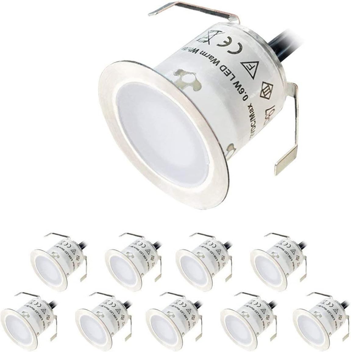 Led Deck Lights,12V 0.6W Warm White Led Recessed Underground Light Round IP67 Waterproof for Garden Steps,Stair,Patio,Floor,Kitchen Skirting Decoration,Warm Light (White Light)