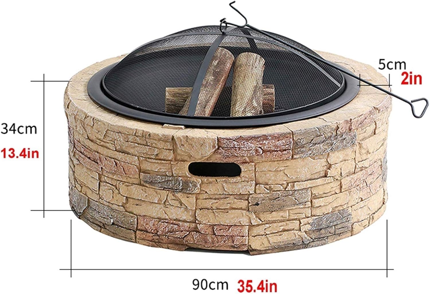 Fire Pits Outdoor Outdoor Wood Fire Pit BBQ Grill, Backyard Patio Garden Fireplace Cooking Fire Pit Bowl, 90cm/35.4