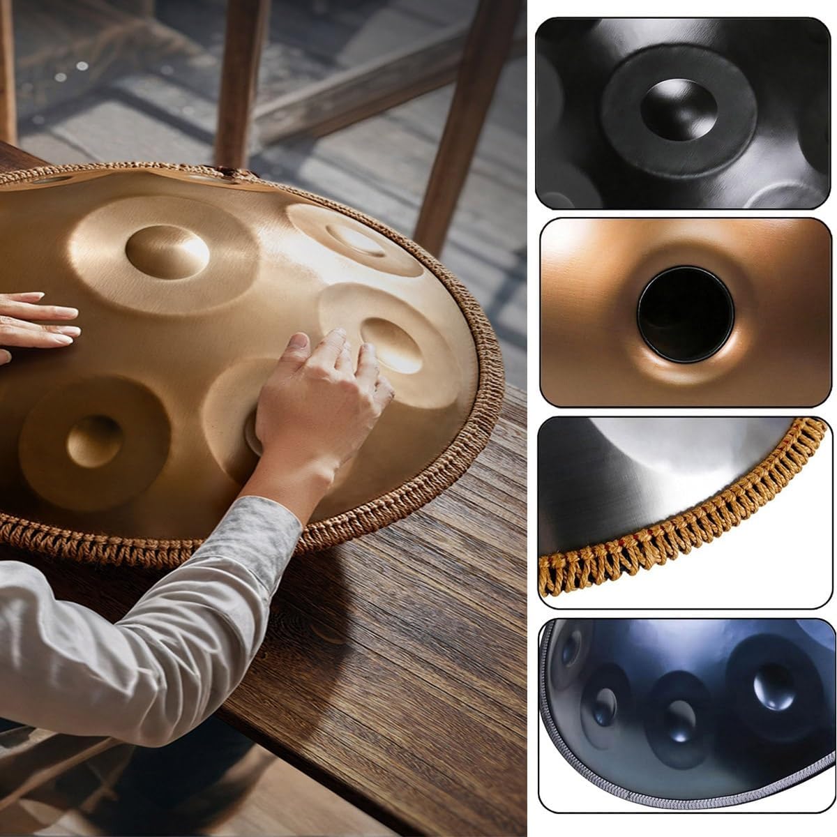 Steel Handpan D Minor Kurd 440Hz 432hz 9/10/12 Notes 22 Inch Handpan Drum Instrument Harmonic Percussion for Sound Healing, Personal Meditation, Yoga(Black,440HZ/12Note)