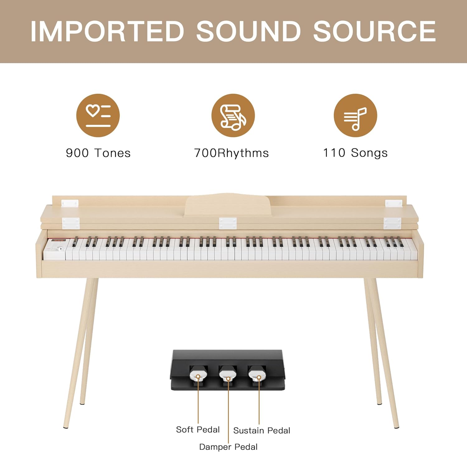 88- Key Hammer Weighted Digital Keyboard Piano, Full-Size Electric Piano keyboard, with 3-Pedal, Multi-Functional Keyboard and Stand for Beginner/Adult