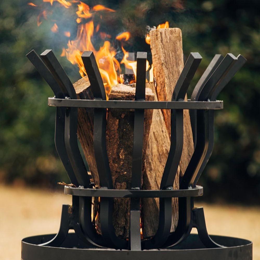 Ash & Ember High Efficiency Fire Pit Basket, Self-Feeding Grate for Larger Flames with Fewer Logs, Self-Tending Outdoor Fire Pit Grate, Thick Solid Steel Construction with Heat-Resistant Paint