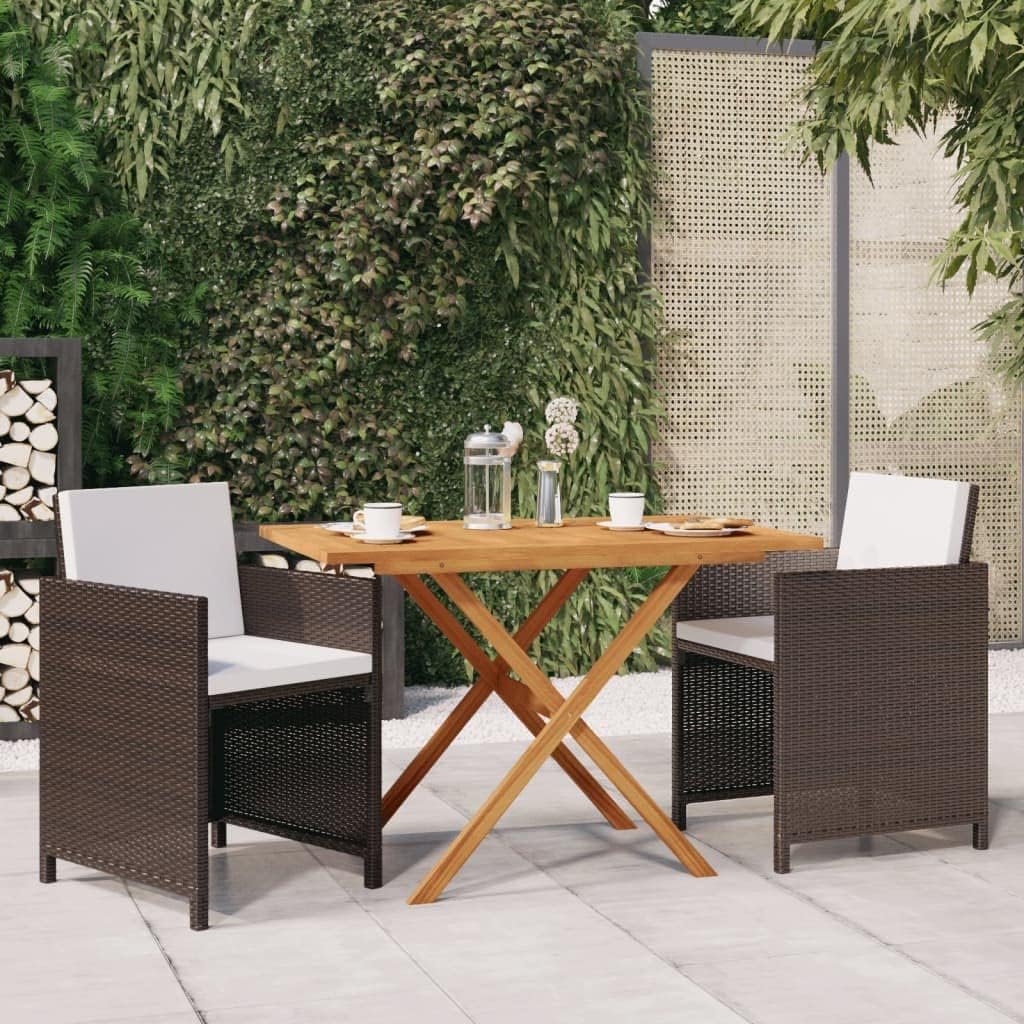 Patio Set 3 Piece Patio Dining Set with Cushions Brown