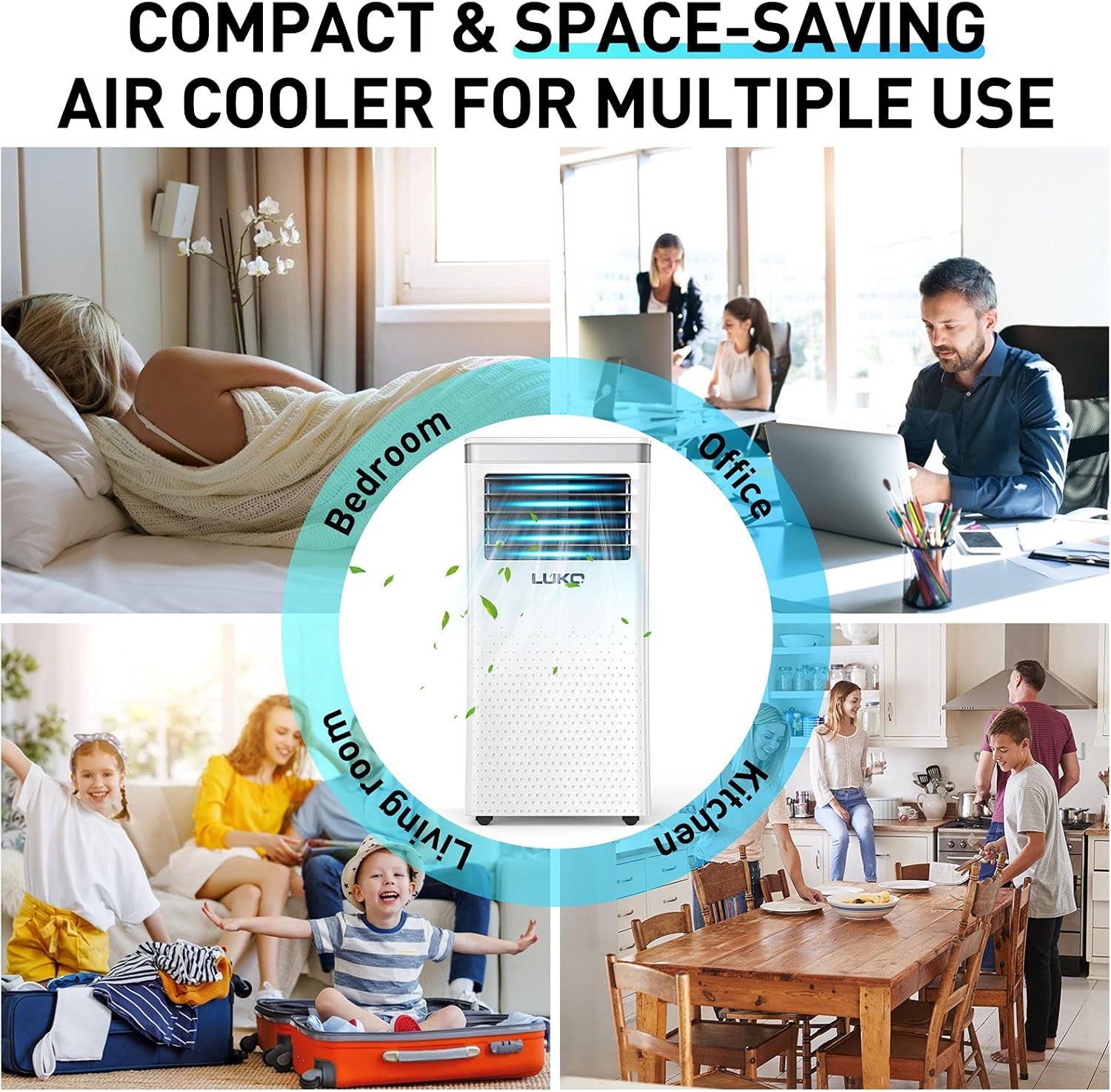 LUKO 3-in-1 Portable Air Conditioner 8,000 BTU,Dehumidifier,Fan for Rooms up to 300 sq ft,AC Unit Portable with Remote Control,Window Kits for Room, Office,Bedroom, White