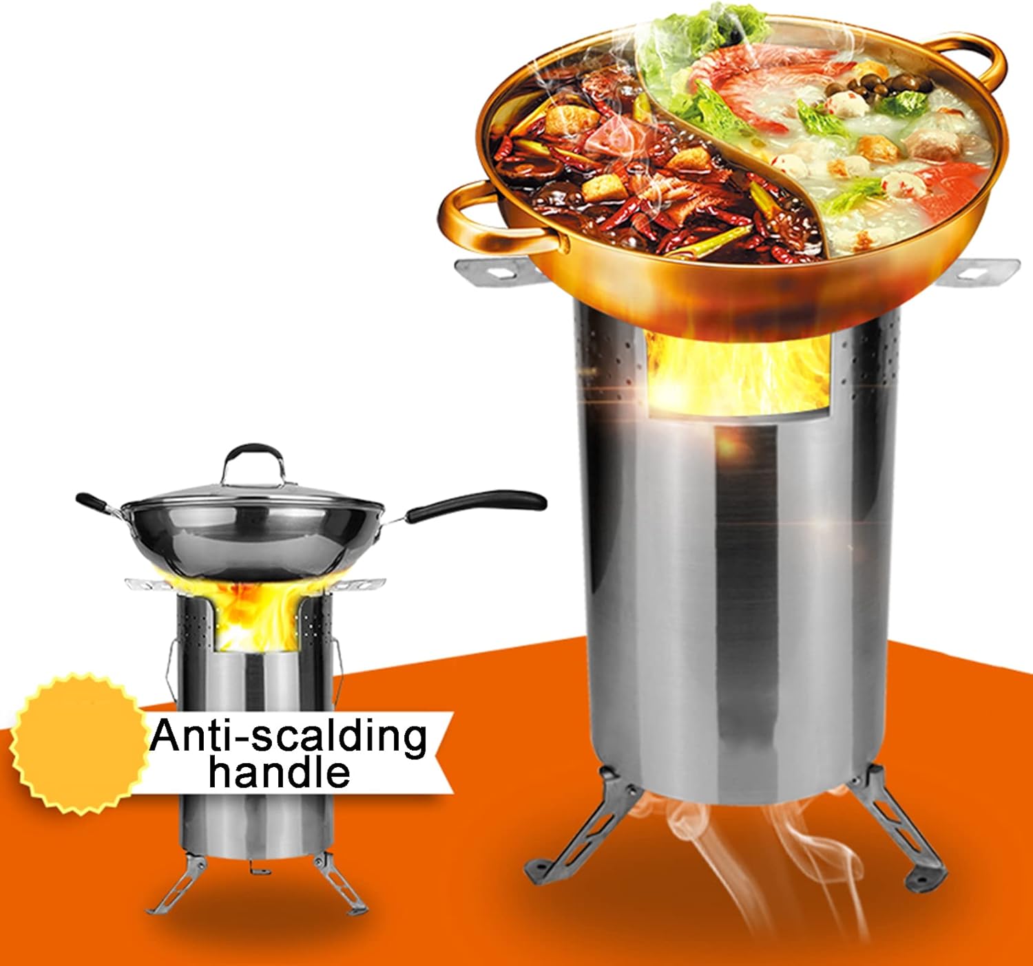 Stove Bonfire Fire Pit - Smokeless Stainless Steel Outdoor Firepit | Portable Backyard Natural Wood Burning Firebowl | No Gas or Propane Required,C