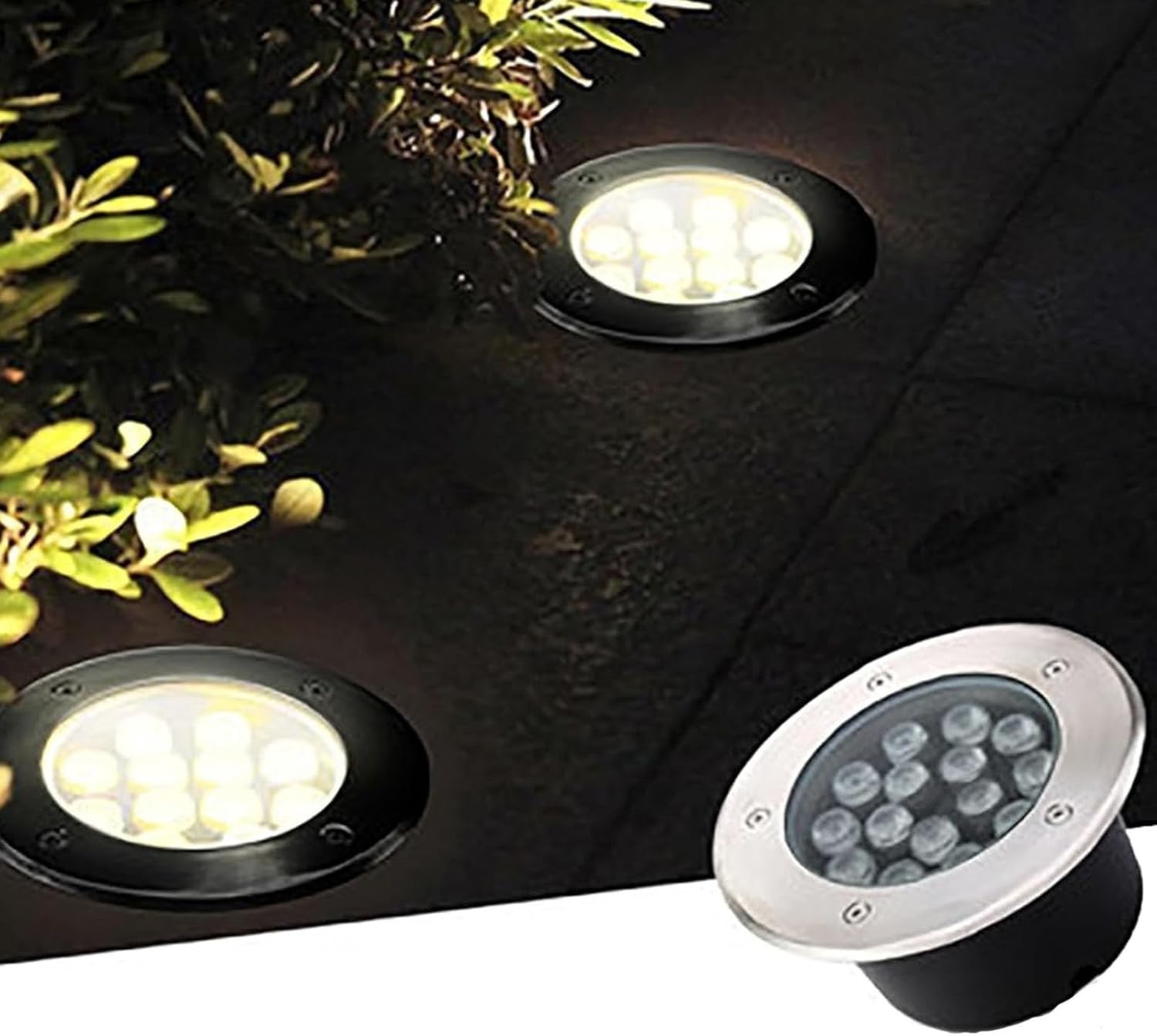 Ground LED Landscape Lamp, Outdoor Buried Lights, IP67 Waterproof Recessed Deck LED Spotlight, AC85-265V Low Voltage LED Floor Lamp, Round Lawn Spot Lights, for Driveway Patio Pathway Steps(Green Ligh