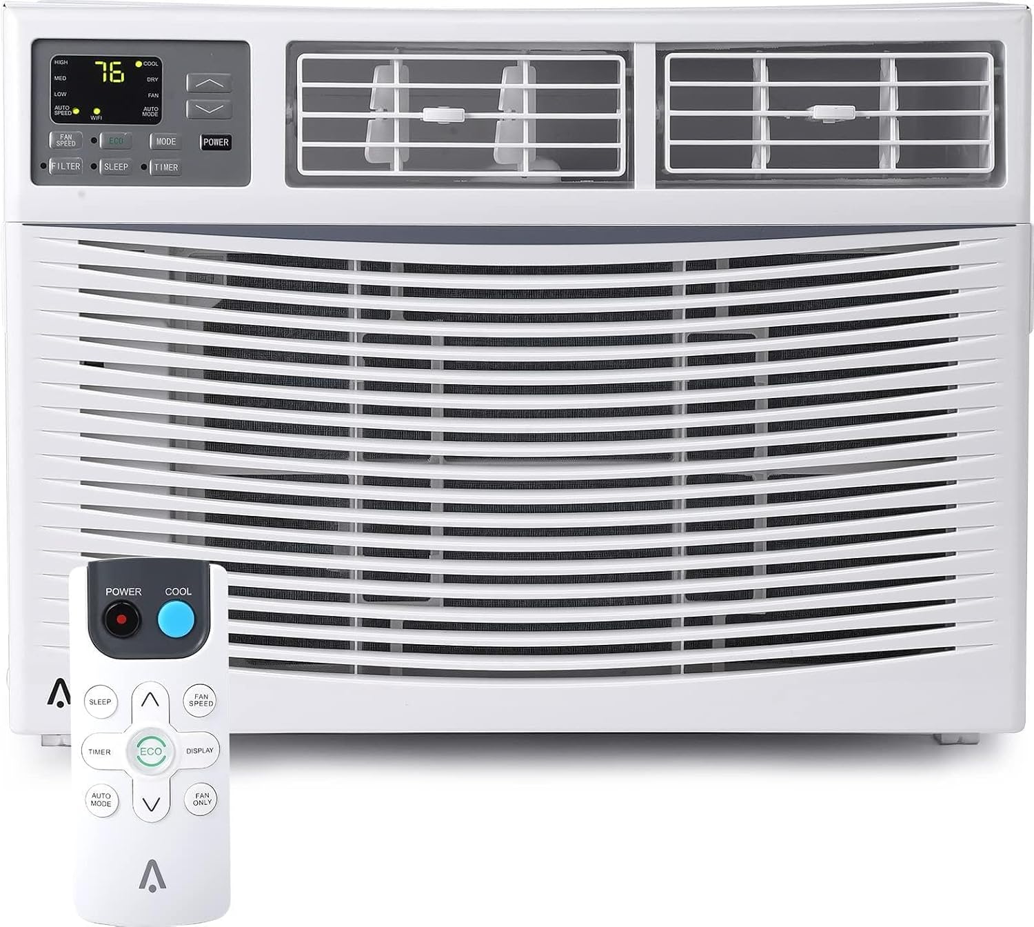 12,000 BTU Window Air Conditioner, Cools Up to 550 Sq. Ft., Eco Mode, Quiet Operation, 3 Fan Speeds, Auto Restart, Bedroom, Living Room