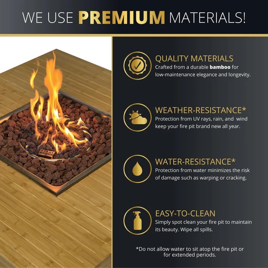 43-Inch Outdoor Propane Square Fire Pit Table, Super Stable Wood Frame 50,000 BTU CSA Certified Smokeless Firepit Table, Includes Side Table Weatherproof Cover Lava Rock for Families, Deck, Backyard