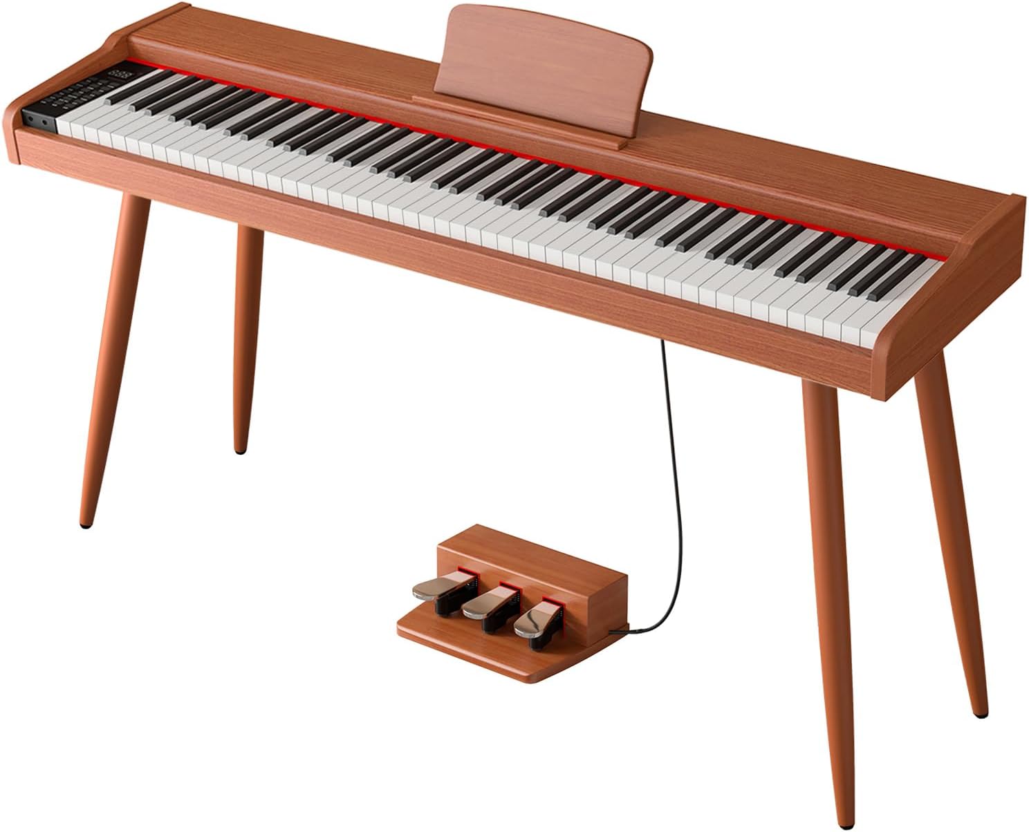 LANDTOM DDT-5130 88-Key Digital Keyboard Piano, Wooden Electric Hammer Weighted Full Size Keyboard Piano, with 3-Pedal, MIDI Connection, Multi-Functional Keyboard and Stand (Brown)