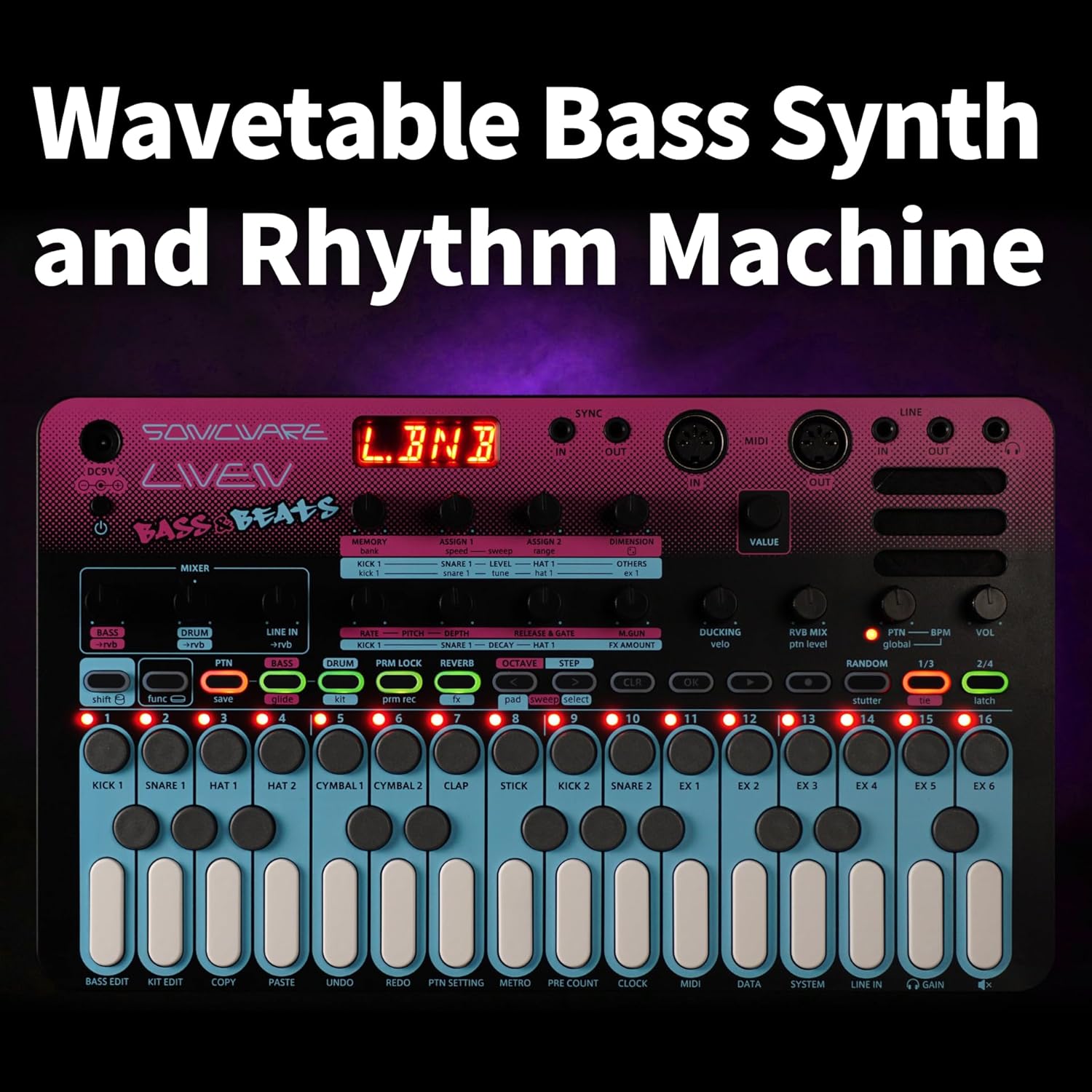 Sonicware Liven BASS&BEATS [Wavetable Bass Synthesizer and Drum Machine] Groove Box