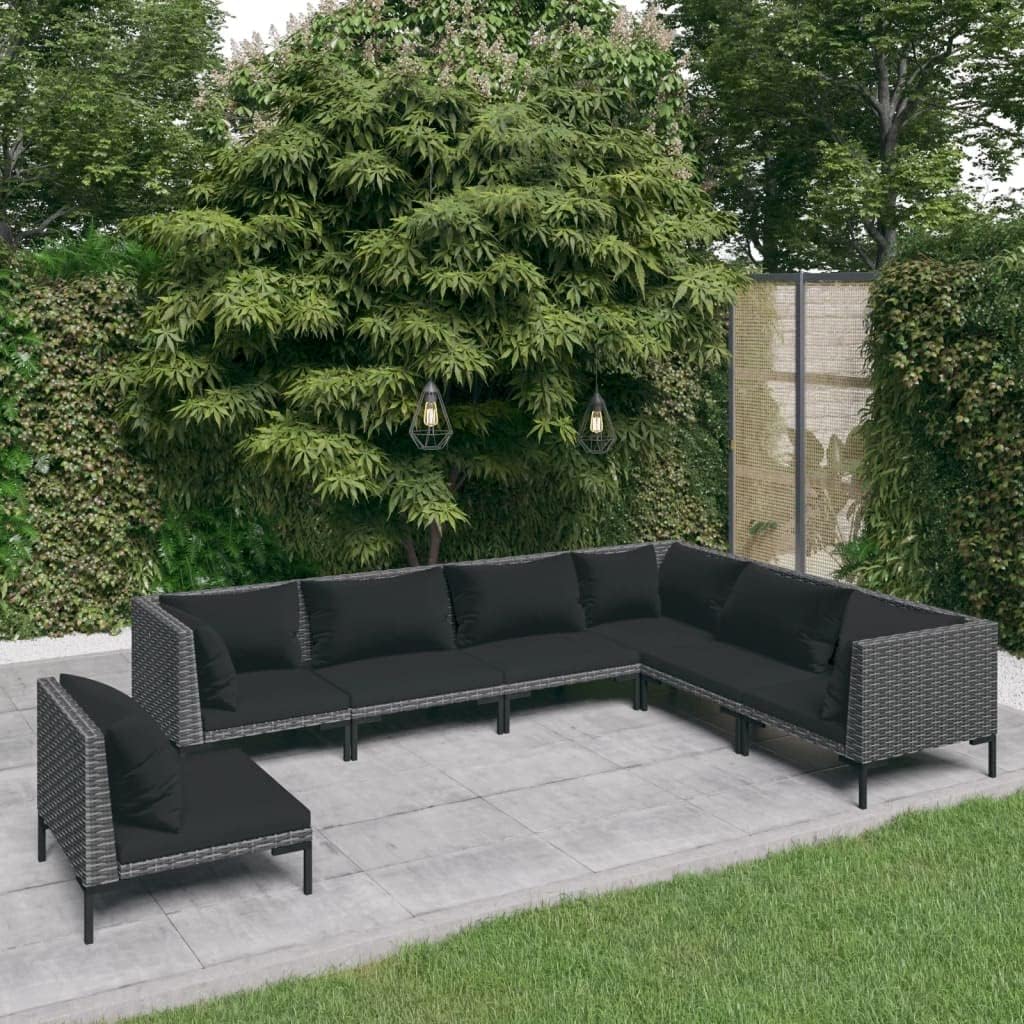 7 Piece Patio Lounge Set with Cushions Poly Rattan Dark Gray,Durable and Comfortable Patio Lounge Set for Outdoor Relaxing and Entertaining Furniture Sets for Patio, Lawn & Garden