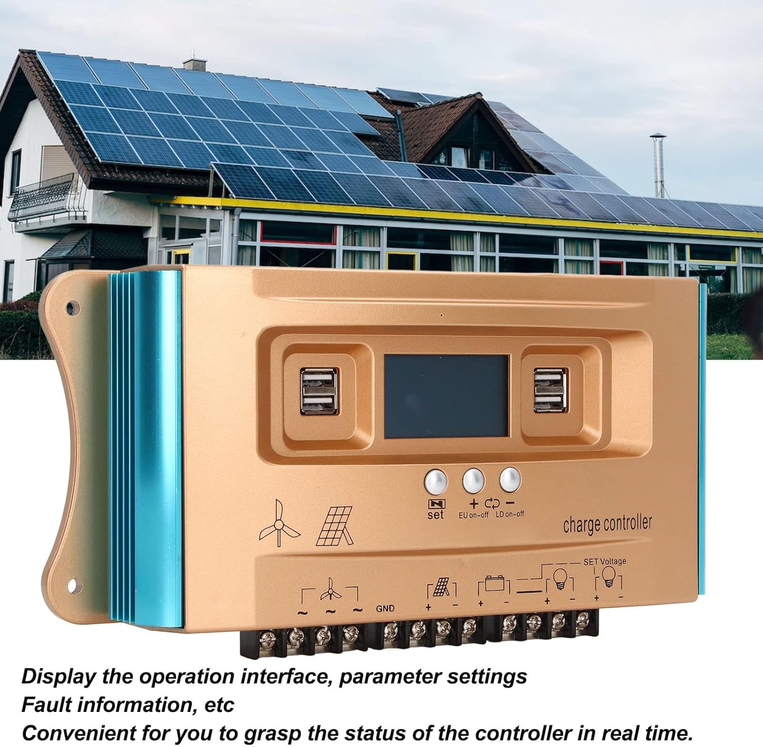 Solar Charge Controller MPPT Solar Panel Regulator Overcharge Protection for RV Home Systems 12V 24V 36V 48V 60V Lithium Battery PC Material (100A)